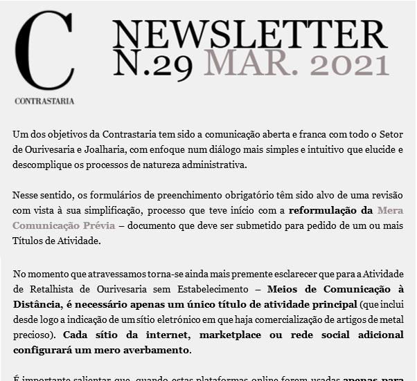 Newsletter 29 - março 2021
